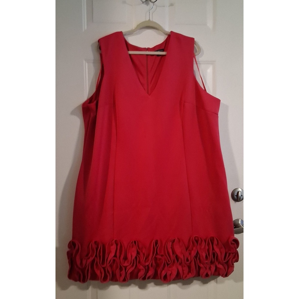 Lane Bryant Fushia V-neck Sheath Dress With Ruffle Hem Size 28 New Without Tags